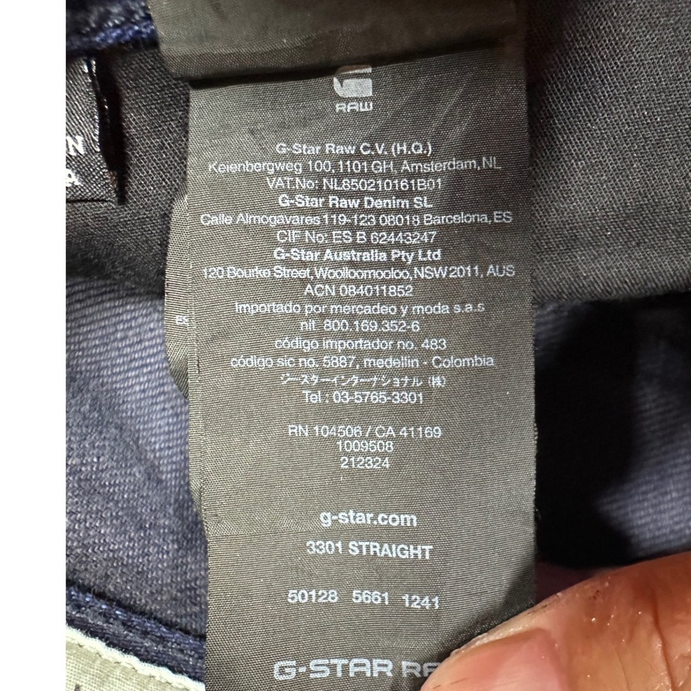 G-Star Raw 3301 Straight Leg Jeans Mens 34x32 Dark Indigo Blue Denim Button Fly - Picture 12 of 16